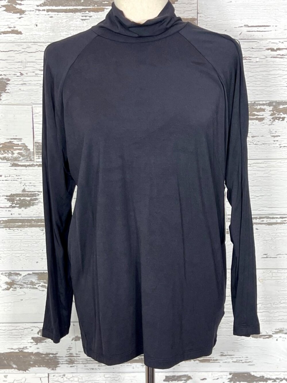 ATHLETA Cold Shoulder Top Mock Neck Long Sleeve Black Sz L #983793 EUC